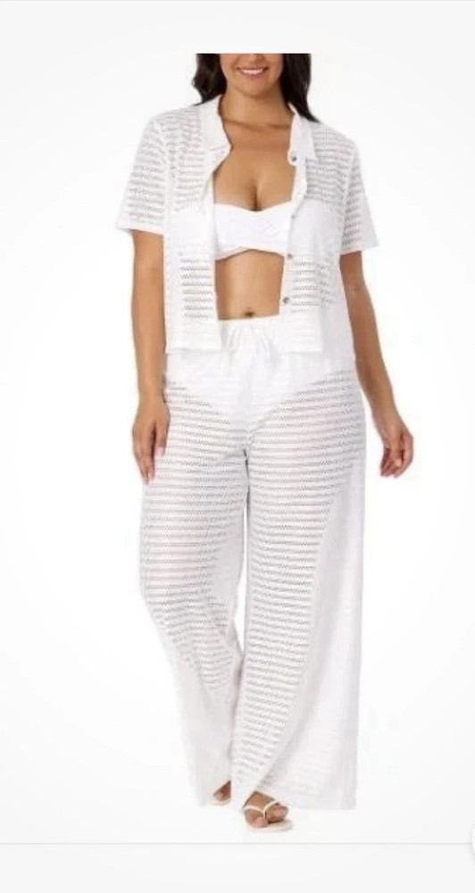 Hurley Women's 2-Peice Lightweight Swim Cover Up Set, White, Size XL