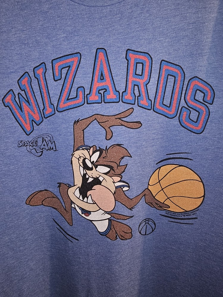 Washington Wizards Space Jam Taz Retro Large Mens Blue Graphic Logo Tee NBA