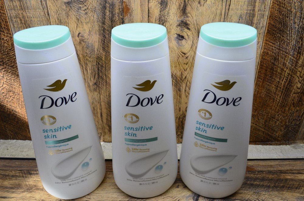 Dove Body Wash Sensitive Skin 3 Count Hypoallergenic, Skin Cleanser  20 oz Each