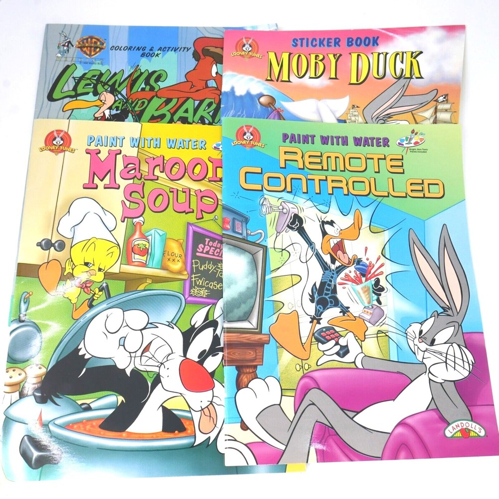 Lot of 4 Vintage Looney Tunes activity books NOS Sticker Paint w/ Water etc 90s