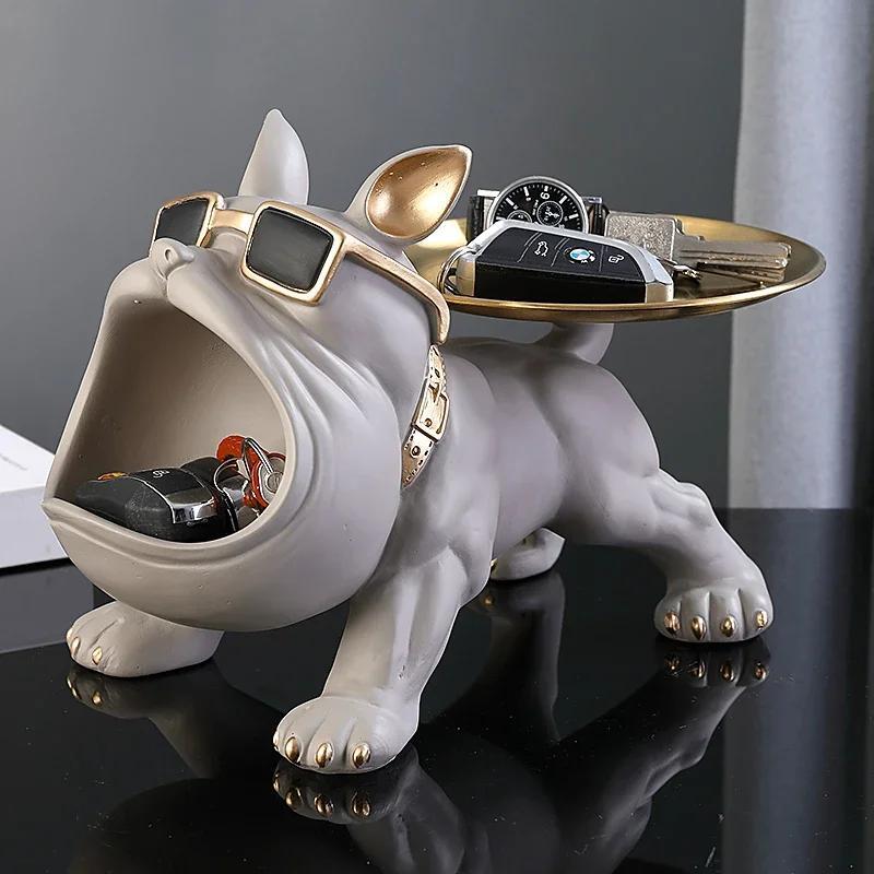 Home Decor Bulldog Figurine Dog Statue Storage Box Animal Ornament Resin Craft
