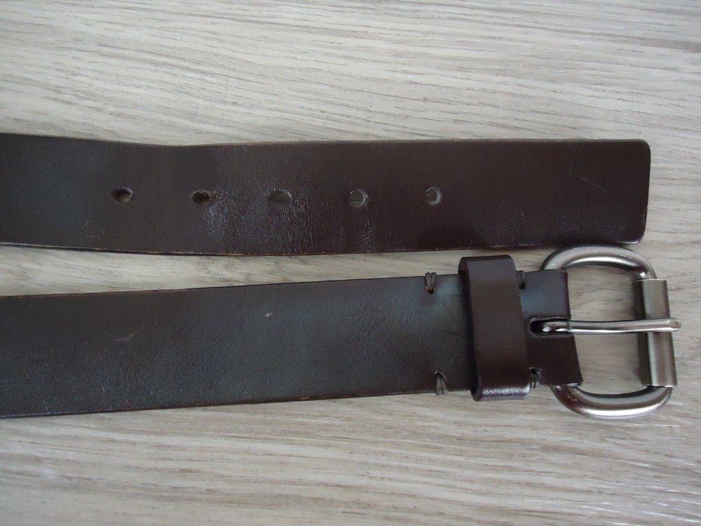 Brown Leather Belt 36 in Gun Metal Buckle Hardware Classic Chore Ranch Dress 90s