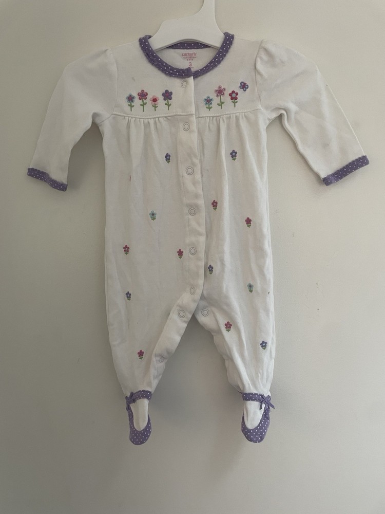 Carter's Baby Girls Colorful Embroidered Flowers Snap-Up Sleep & Play White 3M