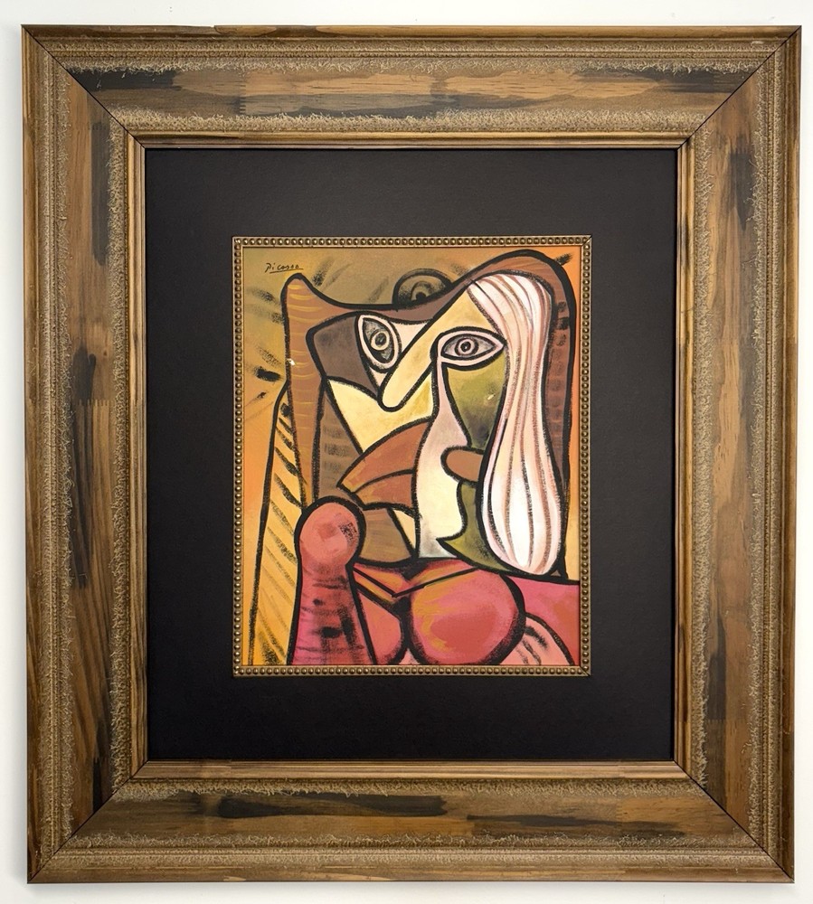 Pablo Picasso 1881-1973 Mixed Media   On Paper Framed Hand Signed Attributed Art