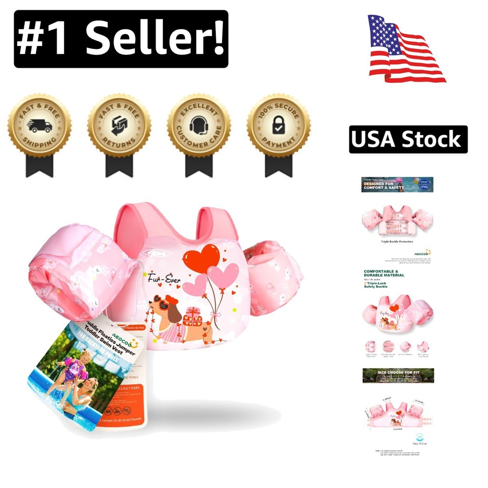 Cute Dog Print Toddler Swim Vest with Floaty Sleeves - Ideal for Pool Play