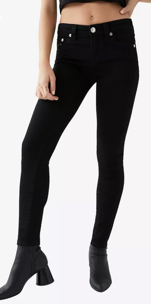 Women's NWT True Religion Black Jennie Curvy Mid Rise Skinny Jeans Size W31