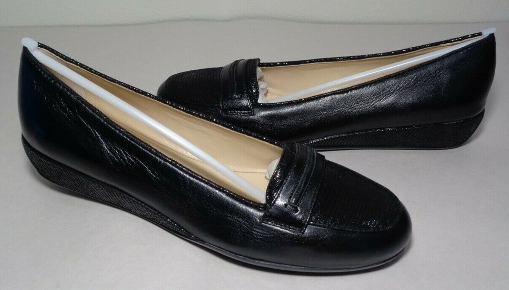 Amalfi by Rangoni Size 6.5 M ICE Black Leather Wedge Loafers New Women's Shoes