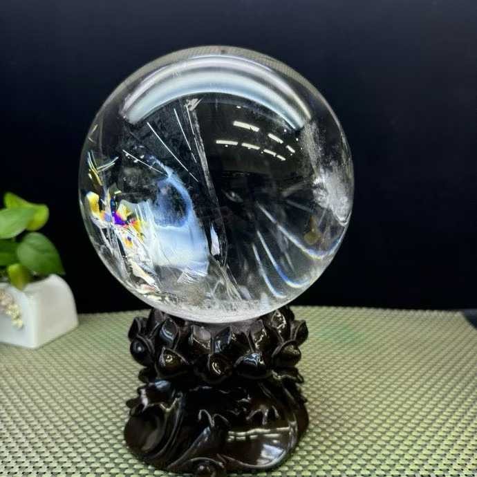 11.46LB Natural Rainbow White Quartz Sphere Crystal Reiki Healing Decor +Stand