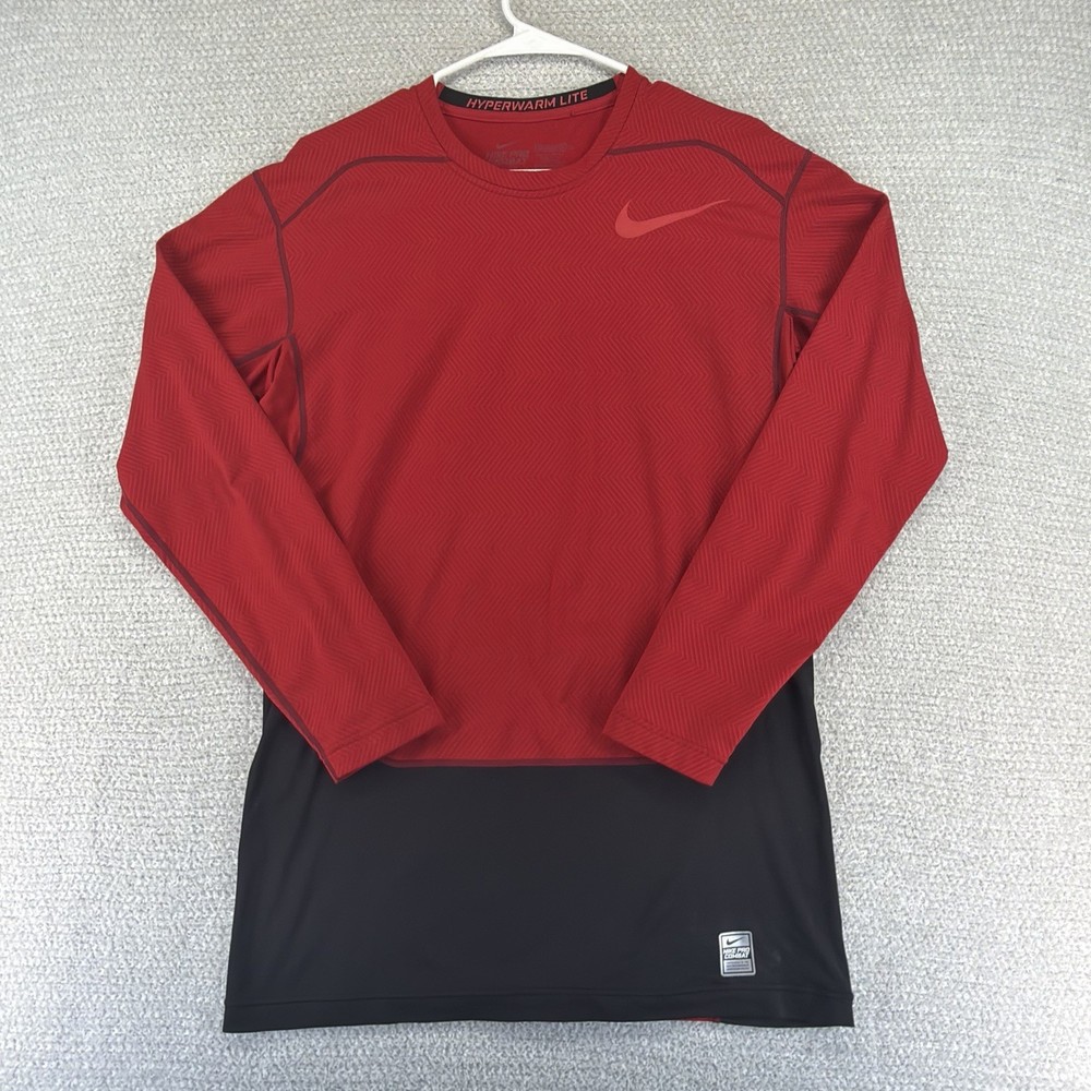 Nike Pro Combat Shirt Mens 2XL Red Hyperwarm Dri-Fit BaseLayer Compression