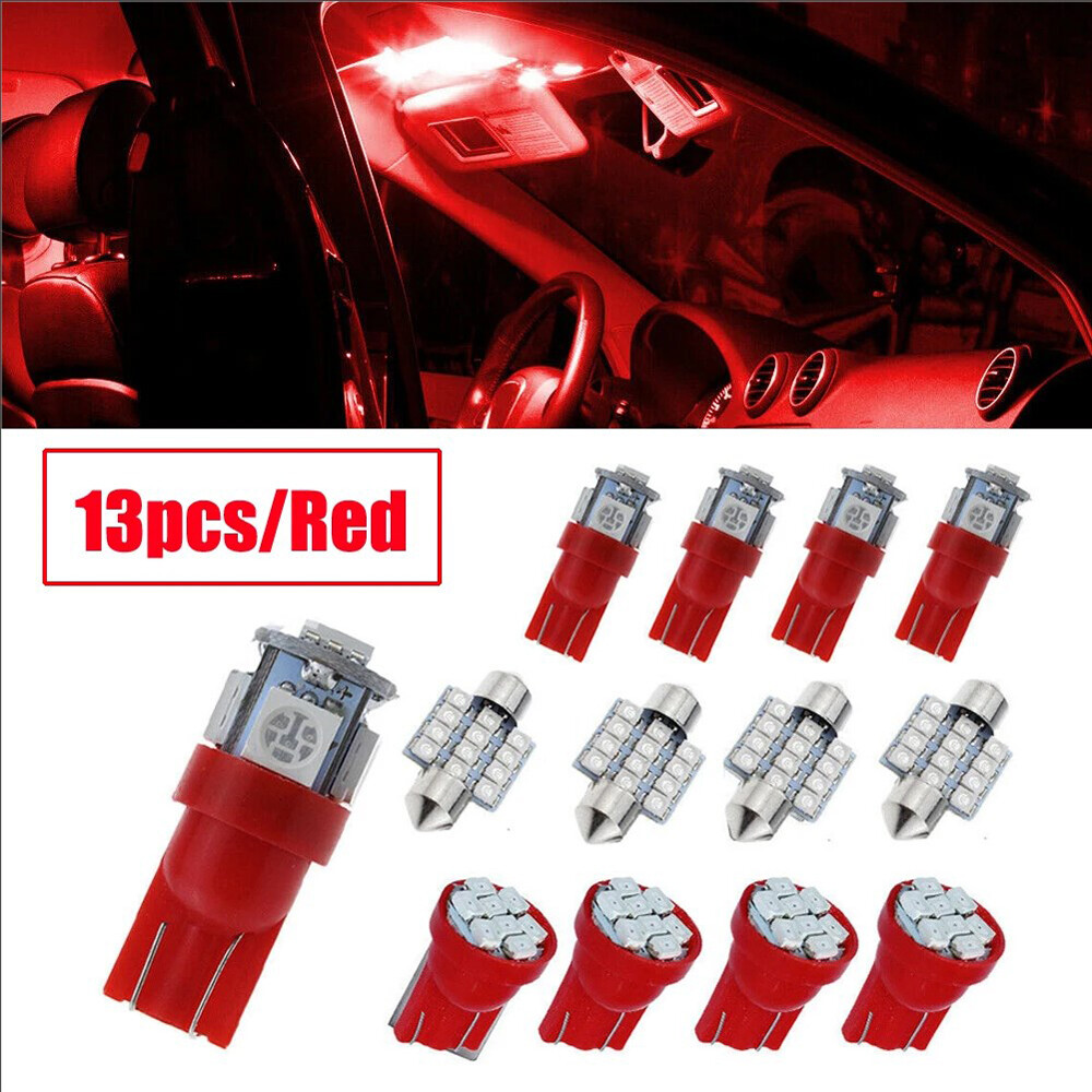 13x LED Red Light Package Kit For Car Dome License Plate Lamp Bulb Acceessories