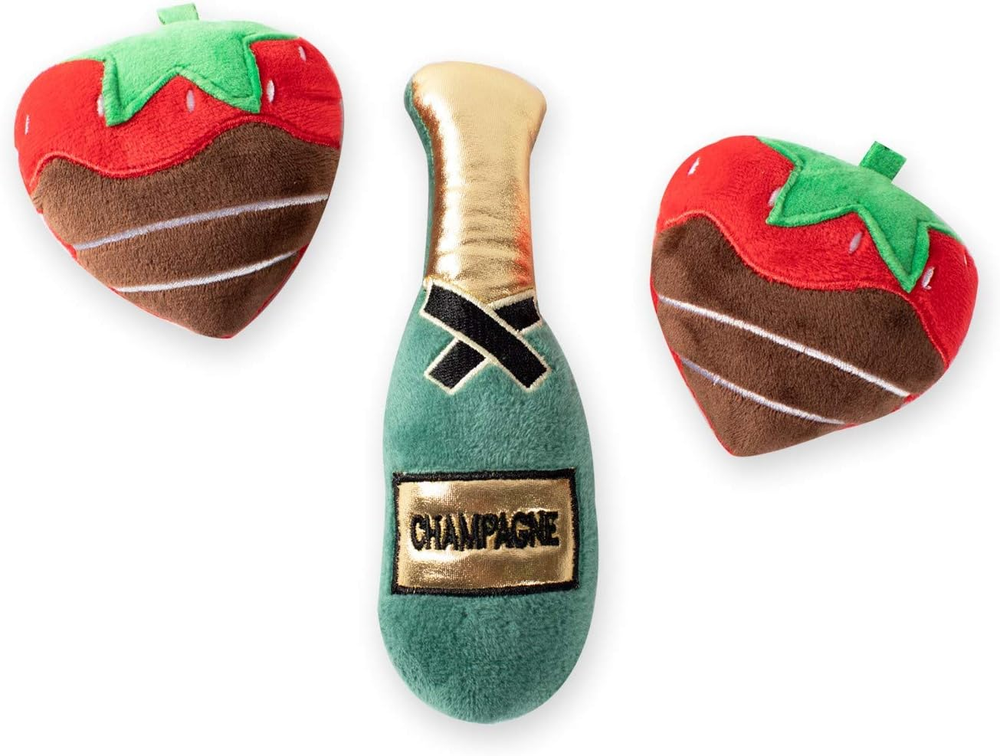 Studio Plush Dog Toy Set, Champagne Strawberry, 3 Piece Set, for Small Dogs (289