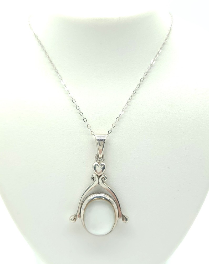 Sterling Silver Chain with Black Onyx & Mother of Pearl Reversible Pendant