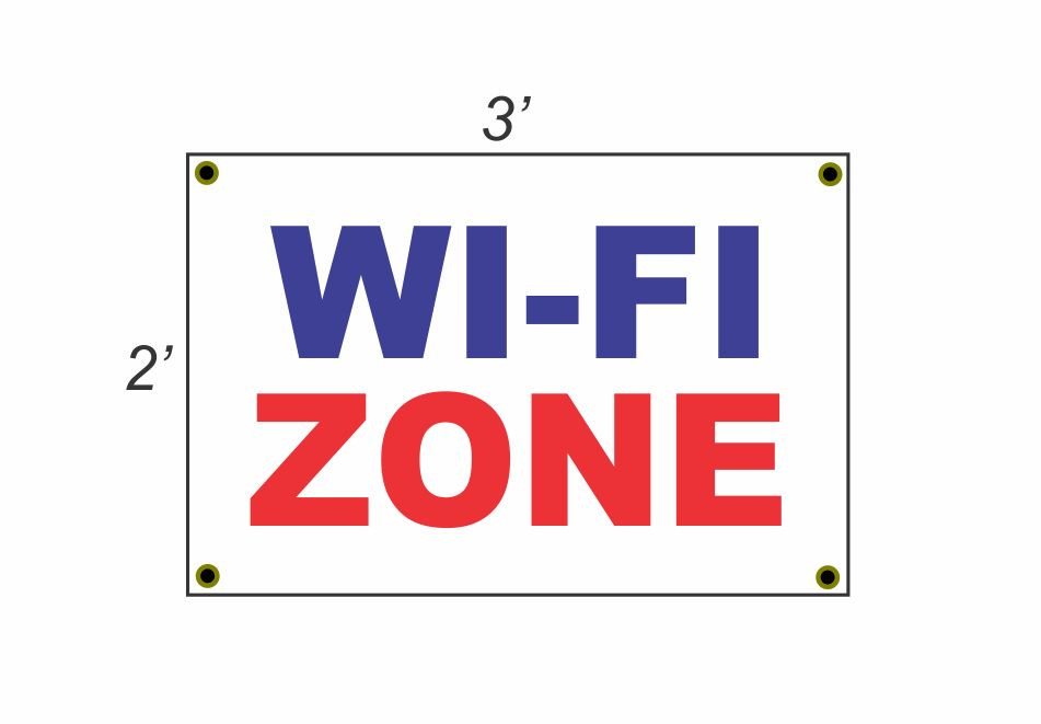 2x3 Red White Blue Wi-Fi Zone Banner Sign New Discount Size & Price