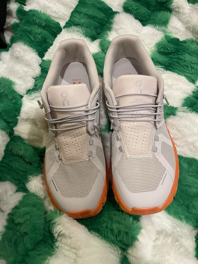 On Cloud 5 Foggy White Burnt Orange Men's Athletic Sneaker Running Jogging