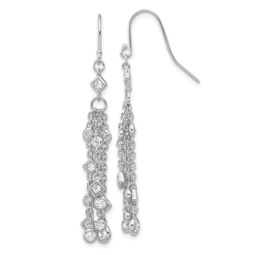Sterling Silver Rhodium-plated Multi Chain & Cubic Zirconia Drop Earrings 3.62gm