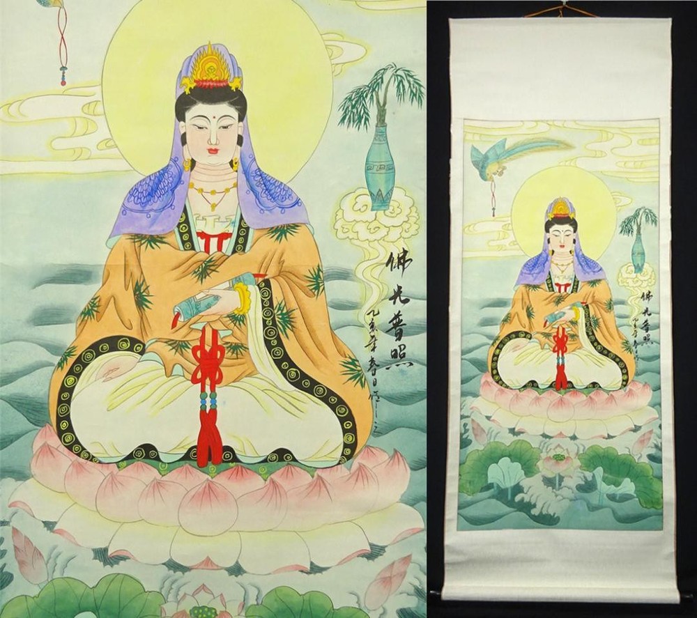 Hanging Scroll Kasuga Buddha Light And Fusho Lotus Kannon Bodhisattva Illustrati