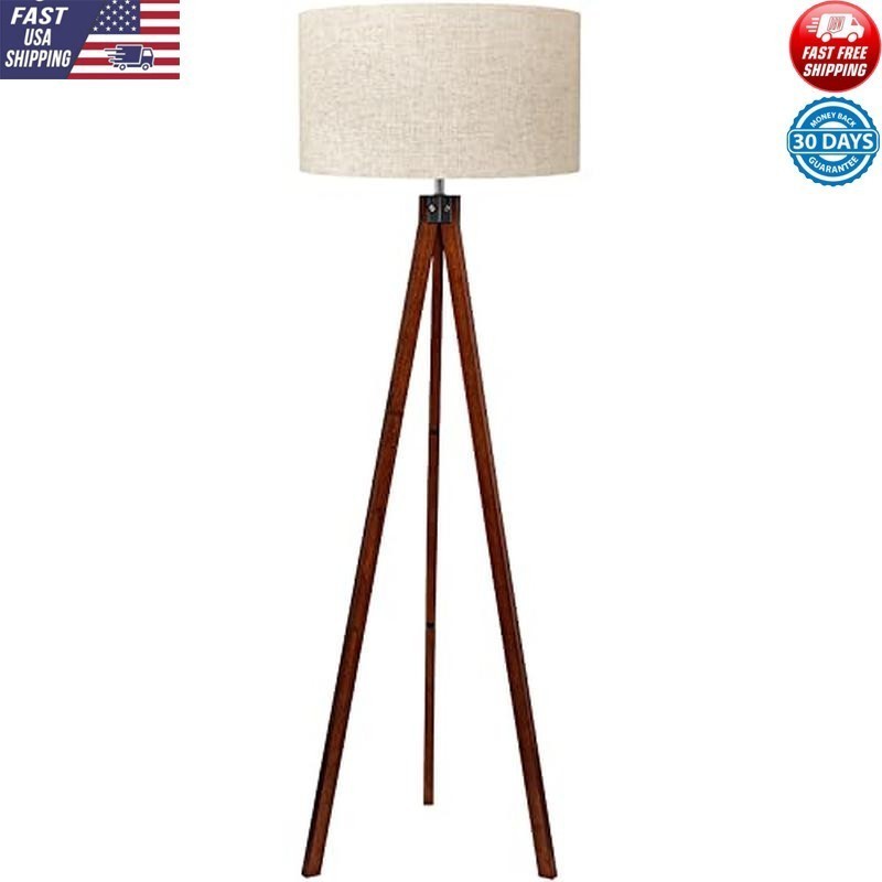 Wood Tripod Floor Lamp Modern Firm E26 Base Living Room Study Office Foot Switch