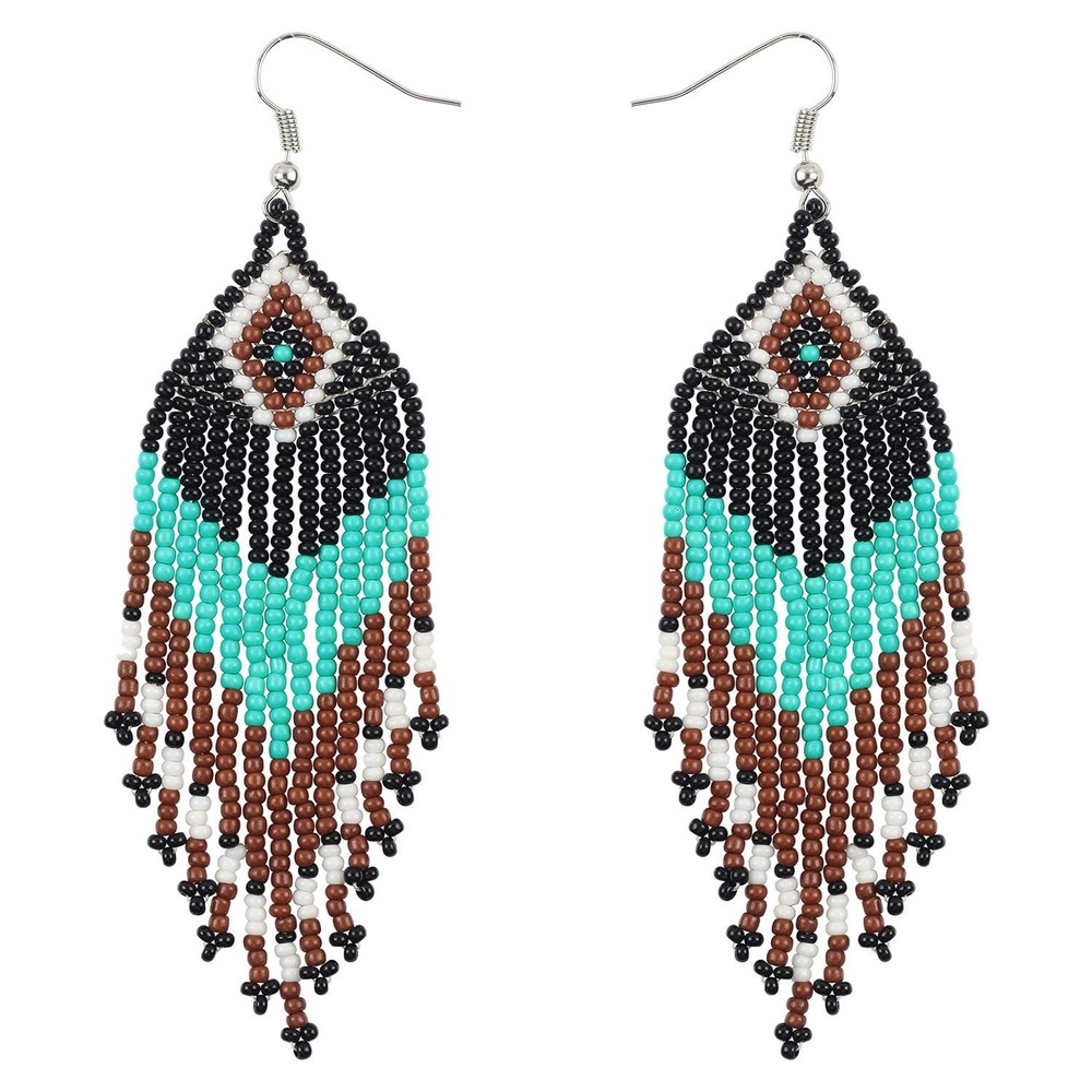 COIRIS Long Beaded Tassel Earrings Bohemia Style Statement Handmade Colorful ...