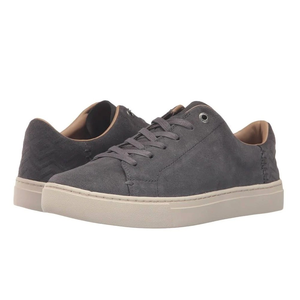 Women's Toms Lenox Gray Suede Leather Lace Up Sneakers sz 8.5 Boho Quiet Luxury