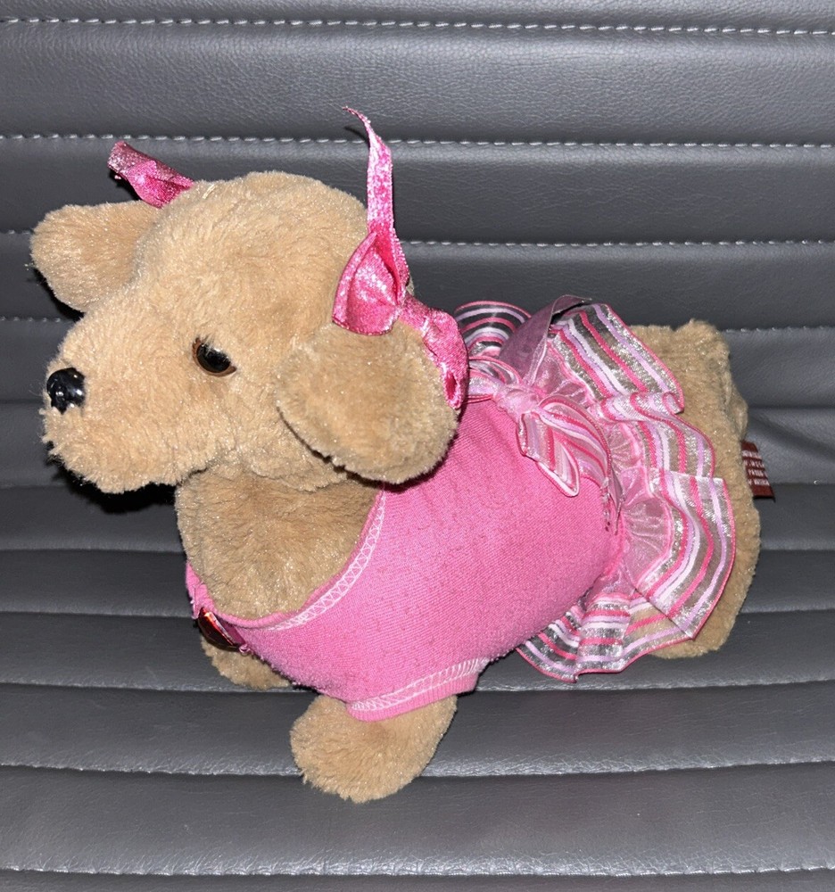 Bearington Dachshund Dog Plush Pink Outfit With Pink Bows