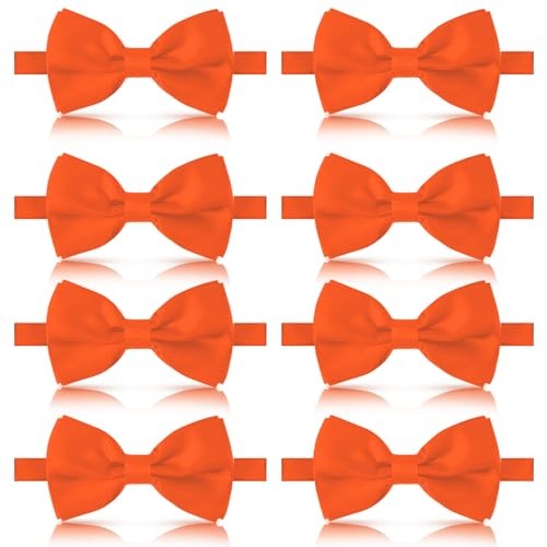 Men's Pre-Tied Adjustable Orange Bow Tie 8-Piece Set