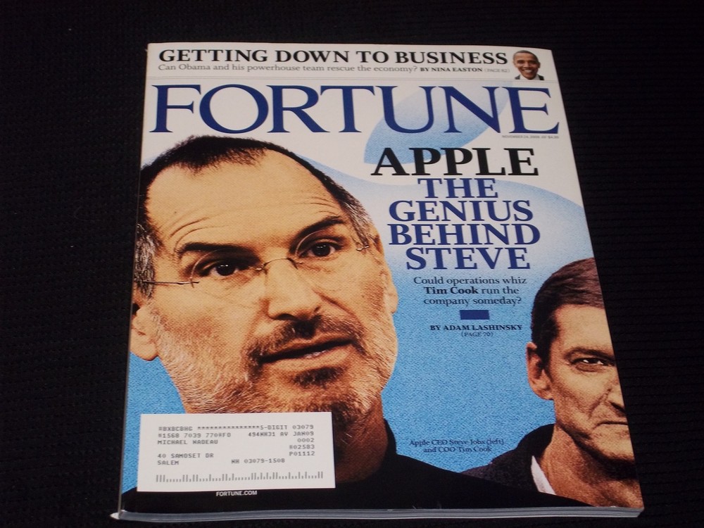 2008 NOVEMBER 24 FORTUNE MAGAZINE - STEVE JOBS & TIM COOK FRONT COVER - H 9048