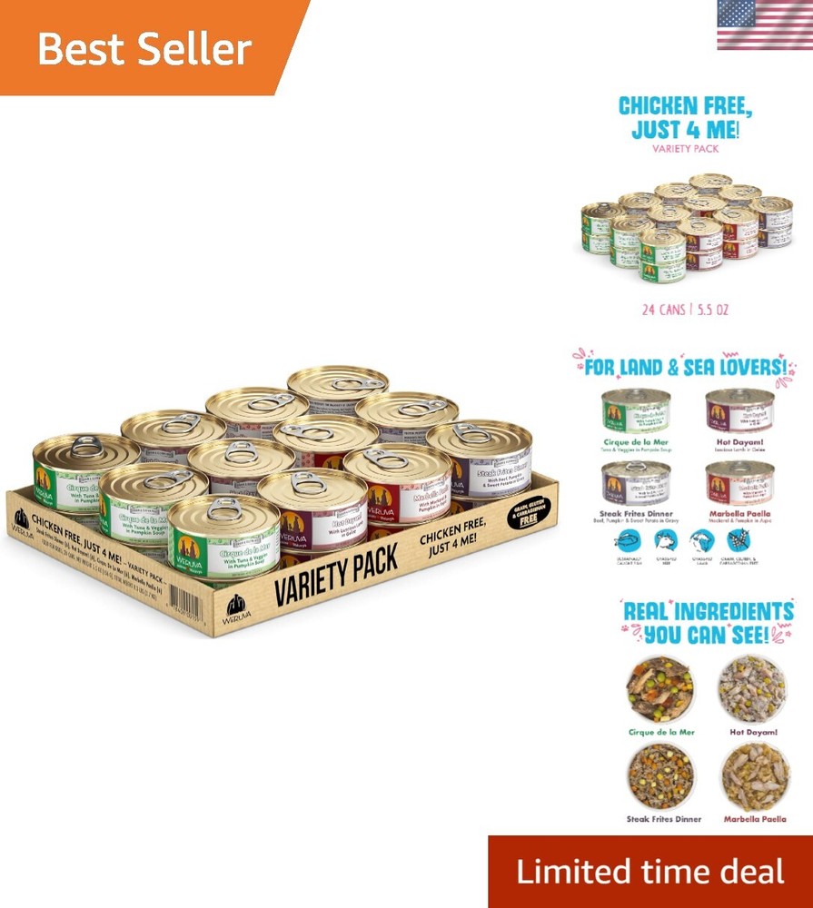 Classic Dog Food, Variety Pack, Chicken Free, Just 4 Me, Wet Dog Food, 5.5oz ...