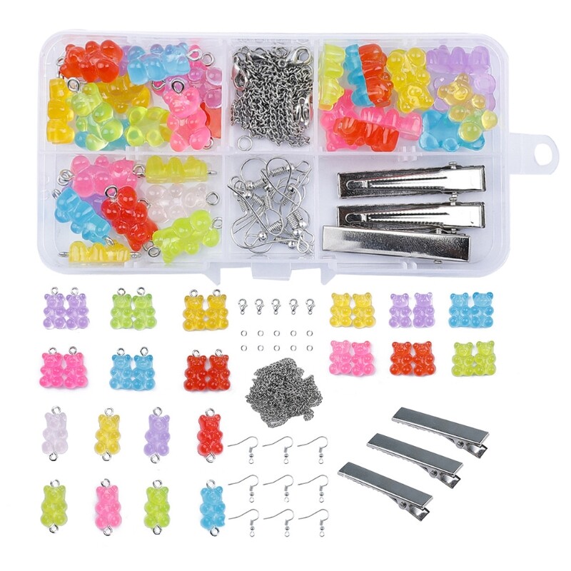 DIY Earrings Bear Charm Necklace Pendant Lobster Clasp Jump Rings Earring