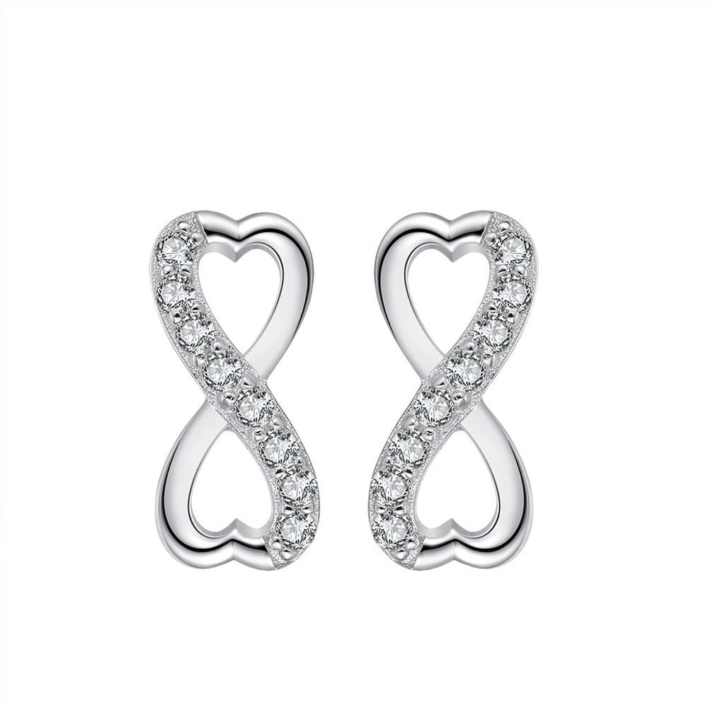 Silver Infinity Stud Earrings with CZ Stones – Honest Mantra SE359-P