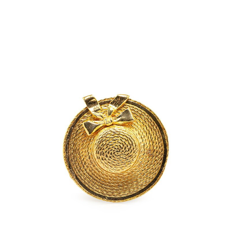 Chanel Straw Hat Ribbon Motif Brooch Gold Plated 629466