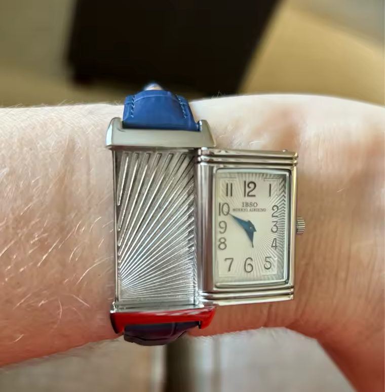 Retro Reverso Style Square Leather Quartz Watch – 2025 Slide Design 21mm Blue