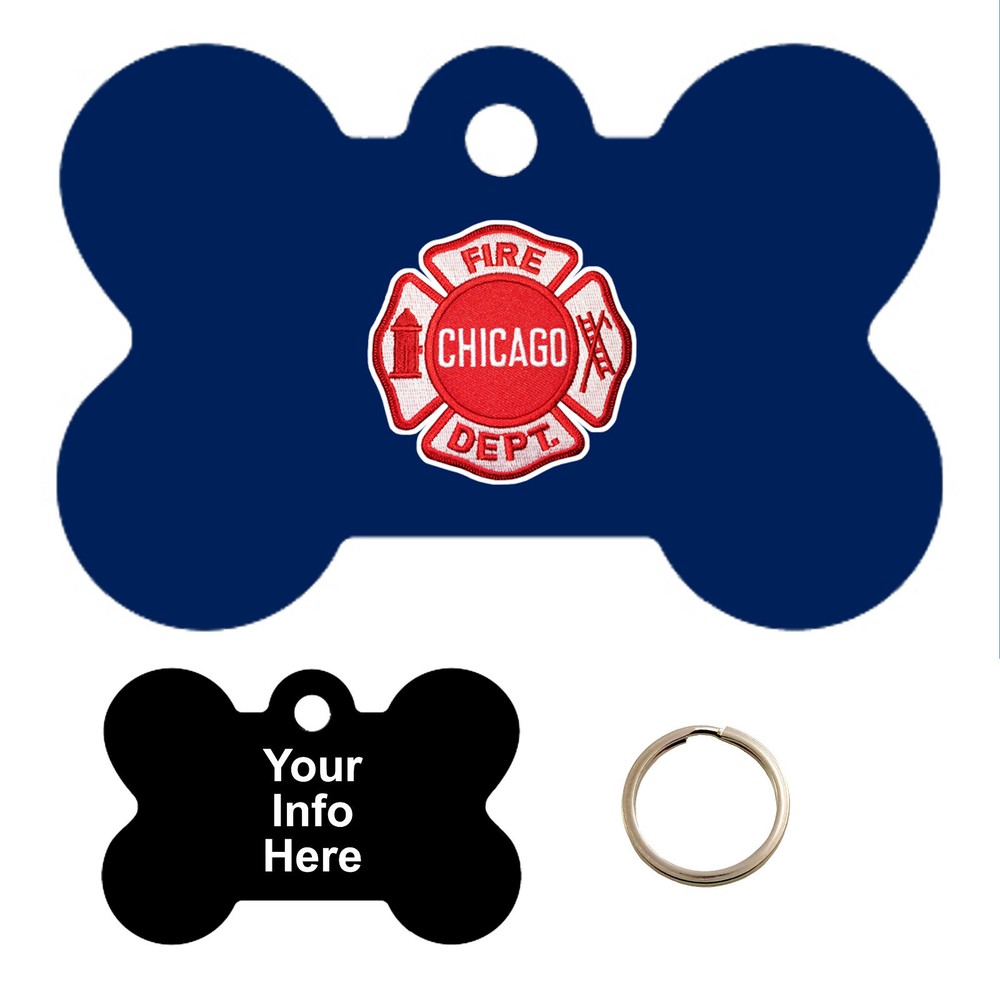Custom Engraved Pet Tag - Chicago Firefighter Patch - PET TAG BONE SHAPE - Tag-Z