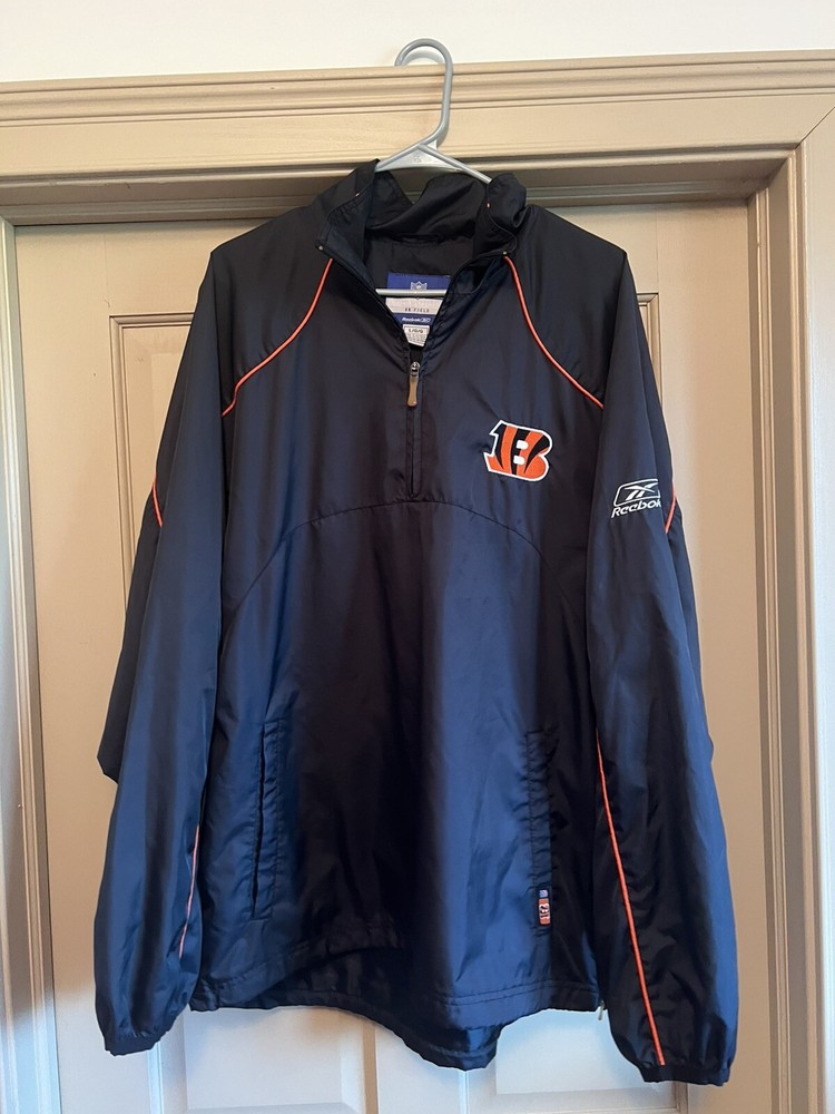 Reebok Cincinnati Bengals Jacket Mens Large Black NFL Football Zip On Field