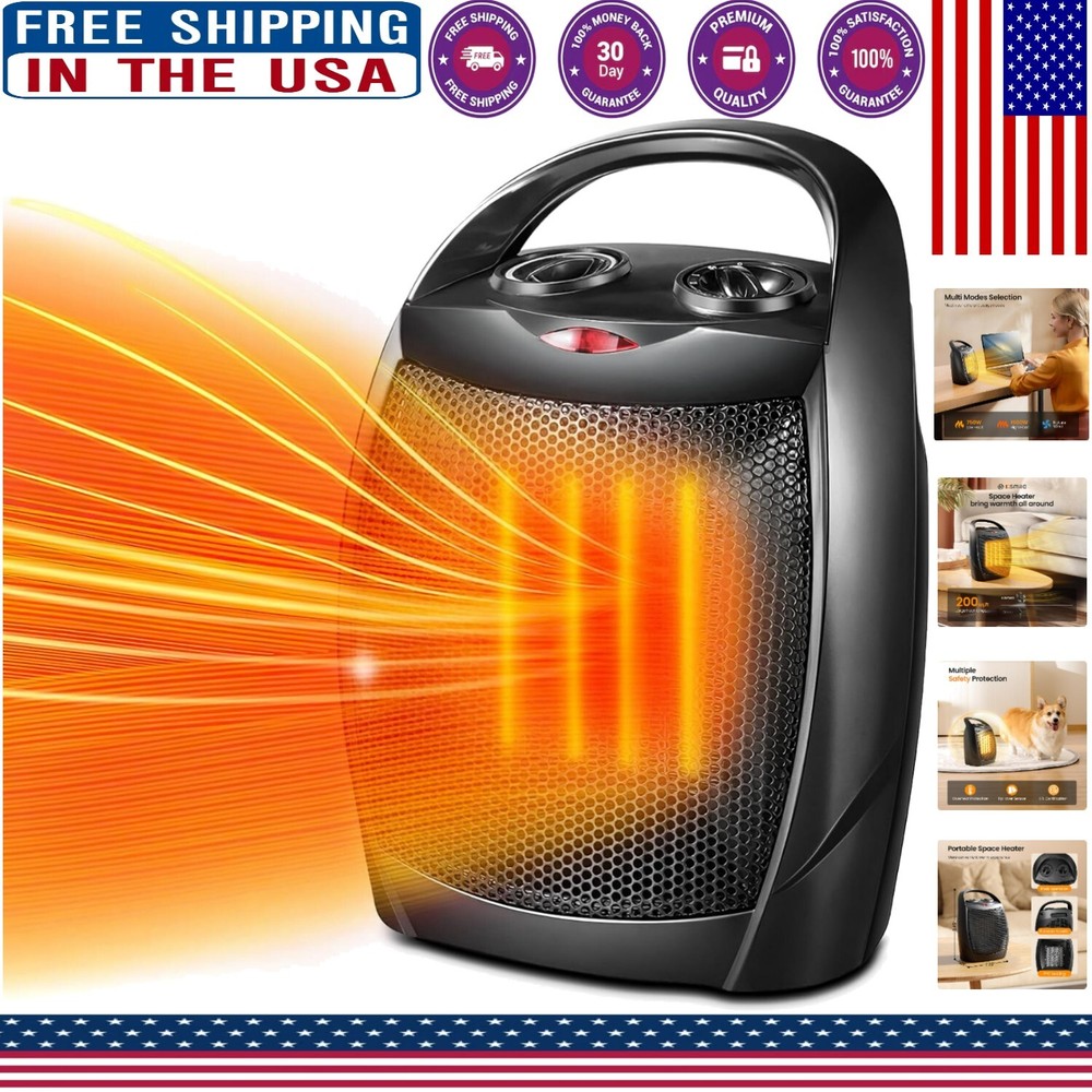 Ultra-Portable Ceramic Space Heater with Adjustable Thermostat for Office Warmth