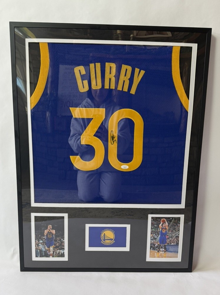 Framed Autographed Stephen Steph Curry Golden State Warriors Jersey JSA COA