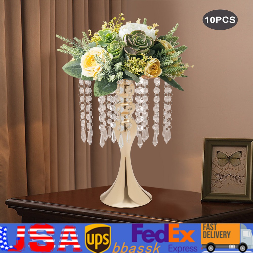 10pcs Crystal Flower Vases Gold Flower Stand for Wedding Table Centerpieces