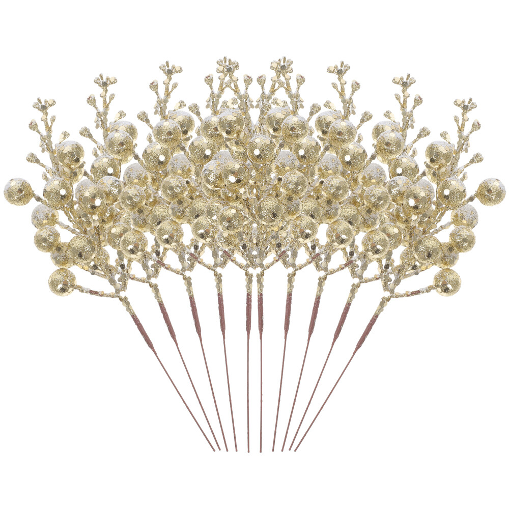 10PCS Artificial Berry Stem Glitter Fake Berry Branch for Xmas Tree Wreath Decor