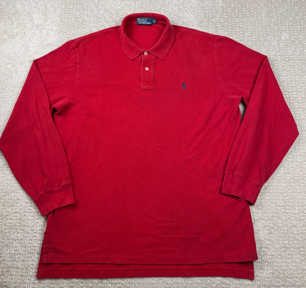 Vintage Polo Ralph Lauren Shirt Mens XL Red Long Sleeve Polo Pique Pullover 90s