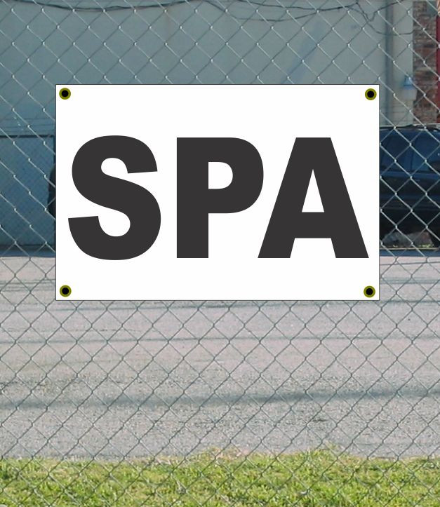 Upgrade Your Advertising with 2x3 SPA Black & White Banner Sign Now Offering Discounted Size and Price Plus Free Shipping Included