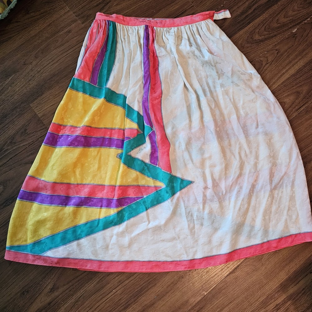 Vintage Umi Collections Anne Crimmins 100% Silk Midi Skirt Size 12 1980s Colorfu