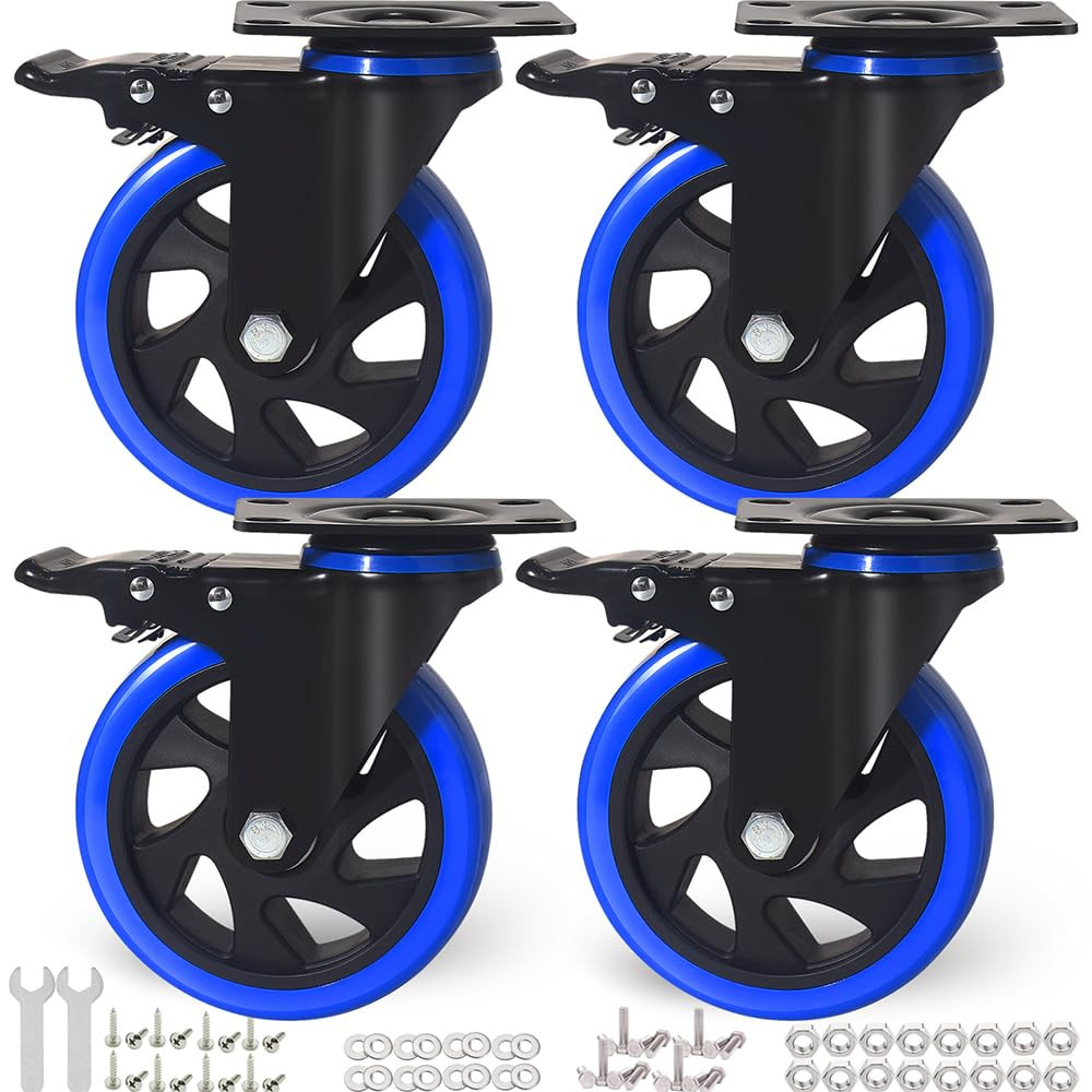 Inch Caster Wheels Casters Set of 4 Heavy Duty with Brake Safety Dual Locking Ca