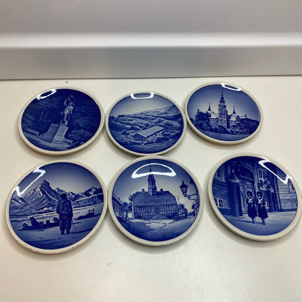 Vintage Royal Copenhagen Denmark Blue Mini Collector Plates Set of 6 Wall Decor