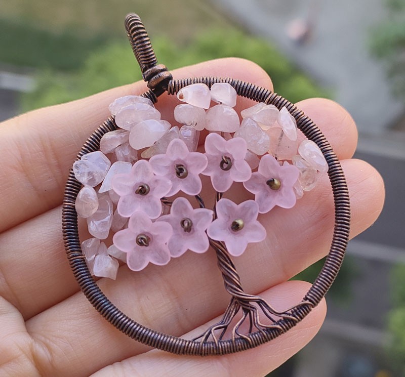 10pcs Rose Quartz stone Tree of life Pendant Energy Reiki Healing Amulet