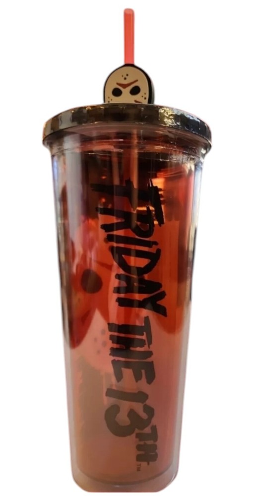 Jason Friday The 13th Plastic Tumbler 20 ounce Halloween Cup Straw Stopper Scary