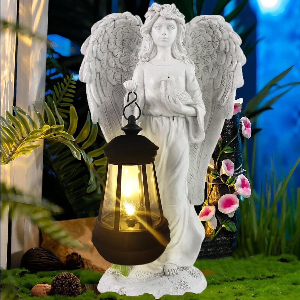 Solar Angel Garden Statue with Warm White LED Light Outdoor Decor