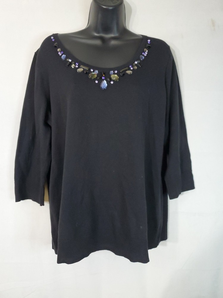 Coldwater Creek Sweater Women's Size XL 3/4 Sleeve Embellish Neckline V-Neck