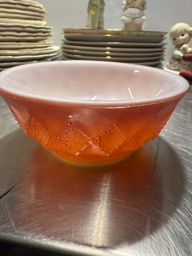 Vintage Fire King bowls MCM Soup Cereal Red Orange Ombre Anchor Hocking 5”