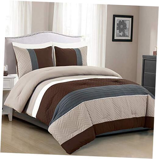 WPM 3 Piece Modern Design Comforter Set. Multicolor Grey/Coffee King