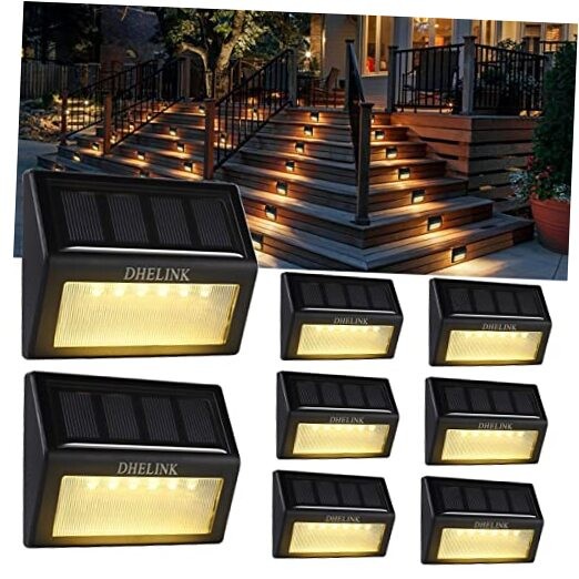 8 Pack Solar LED Deck Lights Waterproof Warm White Outdoor Step Lights Auto On/Off  