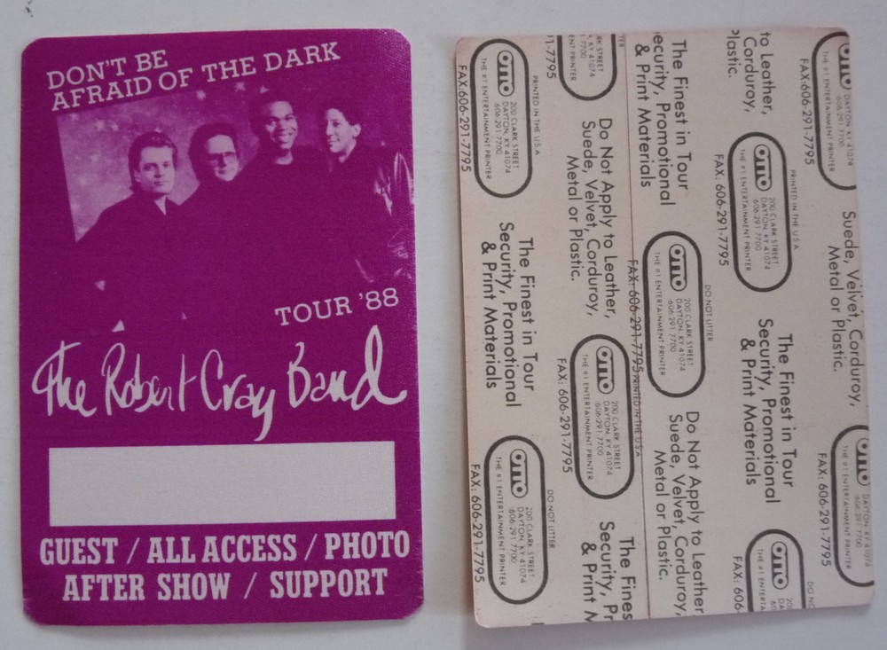 Robert Cray Band 1988 Tour Purple After Show Backstage Concert Tour Pass D1